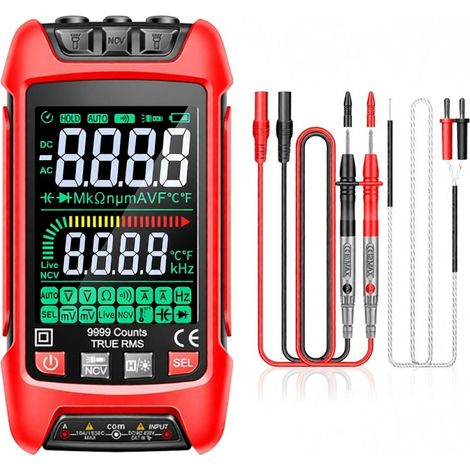 Multimetro digitale portatile a 9999 conteggi, display a colori, rilevamento NCV senza contatto, misurazione professionale di tensione, corrente e resistenza, test (1/5)