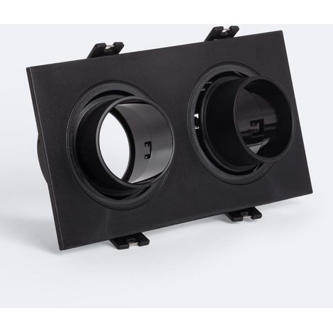 Portafaretto Downlight Quadrato Basculante Basso UGR per due Lampadine LED GU10 / GU5.3 Foro 75x150 mm Suefix Nero