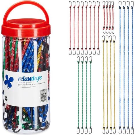 Relaxdays Set 24 Pulpos Elásticos, Tensor Equipaje Coche y BIci, 5 Tamaños, Cuerda Tensora Universal Gancho, Multicolor