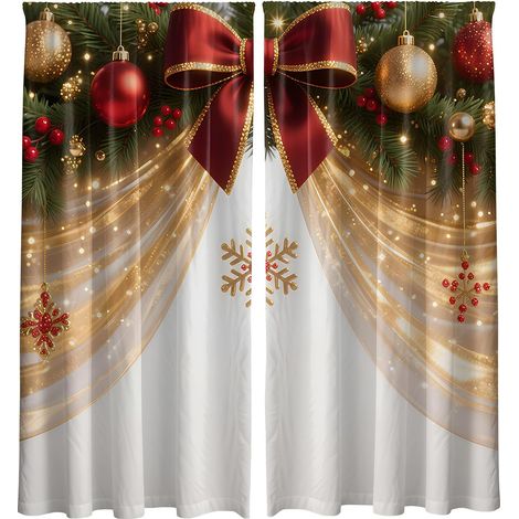 Rideaux De Noël Pour Le Salon Ensemble De 2 Panneaux Avec Motif De Flocons Rideaux Pour Les Fêtes Pour Fenêtre De Chambre Pour Maison Et Pour Ambiance Festive (1/5)