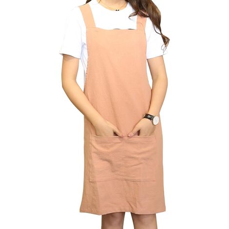 Tablier Sans Cravate Style Japonais, Tablier a Dos Croise Coton Doux et Lin, Avec a Deux Poches Laterales, Adapte Au Cadeau Pour Le Bricolage, l'Artisanat, Cuisine, Patisserie (1/5)