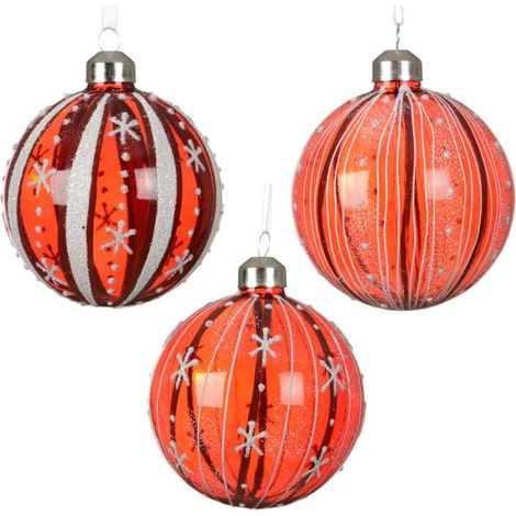 Decoris Sfera Decorativa Natale Rossa 8cm con Fiocchi di Neve