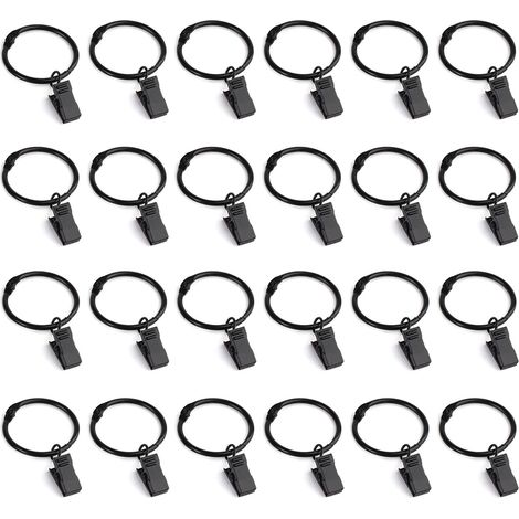 Pince Rideaux,Anneau Rideau 40 Pièces Pince Anneaux de Rideaux avec Pinces Metal Rideau Clips de Crochets Décoratifs de Diamètre Intérieur 35 mm-Noir (1/5)