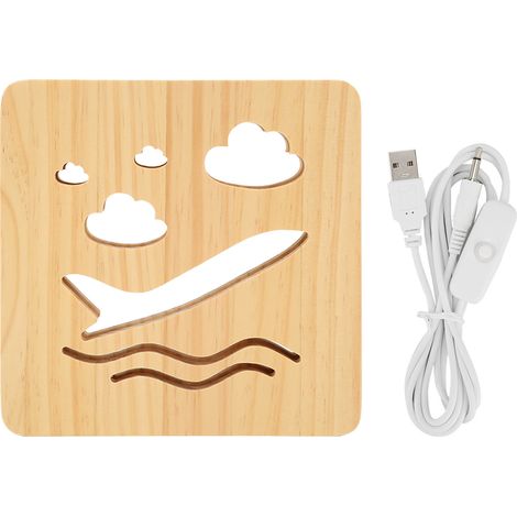 Lampe Bois 3D Découpé Veilleuse 2W LED Blanc Chaud Lumière Douce Stable Design Sculpté (1/5)
