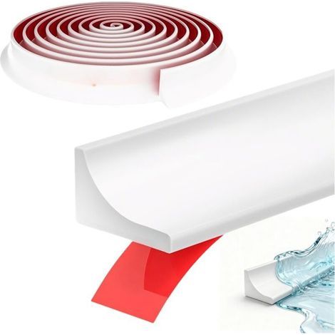 Seuil de Douche Barrage D'eau, Bande d'étanchéité pour de douche sans cadre séparation humide et sèche, pour lavabo,sol de pièce humide(2 mètres) (1/5)