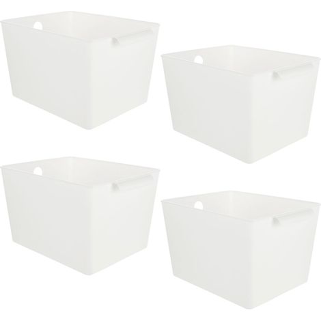 Lot de 4 boîtes de rangement en plastique avec poignée - 26 x 19 x 15 cm - Panier de rangement en plastique pour placard de cuisine - Blanc - Taille L (1/5)