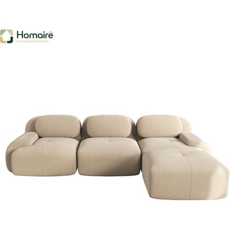 Canapé modulable en velours côtelé beige avec accoudoirs 298 x 178 x 75 cm HOMAIRE (1/4)