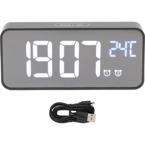 LED Mirror Digital Alarm Clock Large Screen Intelligent Brightness Adjust Snooze Function Power Off Memory 13 Songs for Home