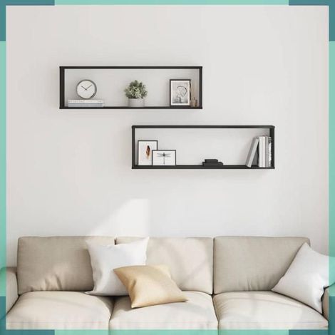 862058 étagères murales cube 2 pcs chêne noir 100x15x30 cm bois (1/5)