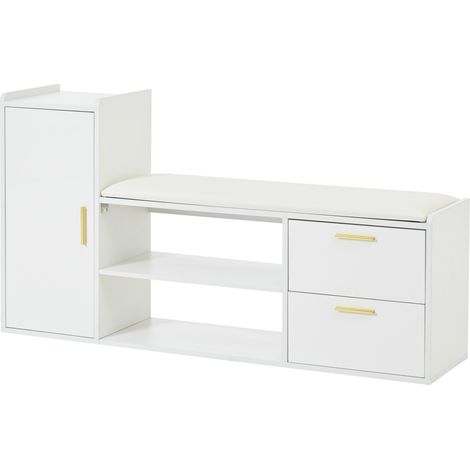 Banco zapatero con almacenaje 128x30x68 cm blanco con 2 cajones y 1 armario (1/5)