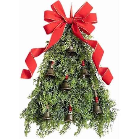 Couronne de Noël avec clochettes, ruban et nœud - Décoration de Noël réaliste pour sapin, mur, fête. Compatible avec les décorations de sapin de Noël. (1/5)