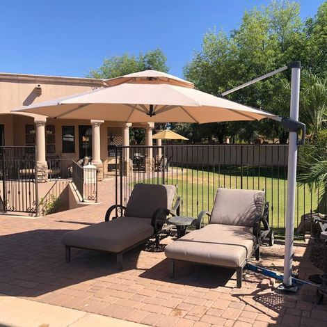PURPLE LEAF Parasol Déporté en Aluminium 3,3 M Rond, Parasol Luxueux à Double Toit pour Piscine, Adapté pour Jardin, Balcon et Terrasse, Beige