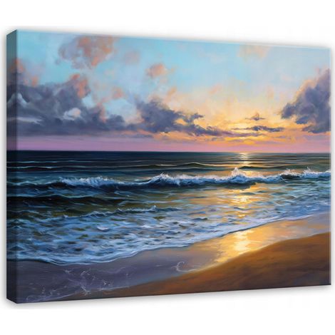 Leinwandbild Strand und Meer, Natur Landschaft für Schlafzimmer, Wohnzimmer und Küche, hochauflösender Druck, 40 x 30 cm