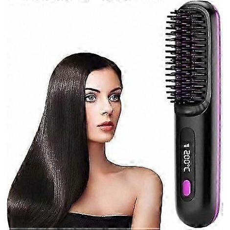 Mini brosse lissante sans fil, outil de coiffage à chauffage rapide, design portable et sans fil (noir) (1/2)