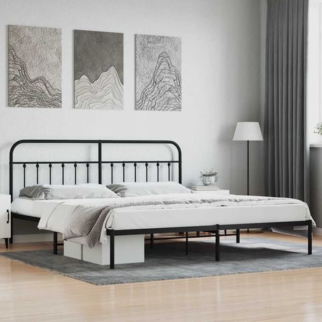 vidaXL Cadre de lit métal sans matelas avec tête de lit noir 200x200cm (1/5)