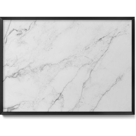 Tableau Magnétique en Métal pour Aimants - Motif Marbre clair délicat - Minimaliste - Cadre Noir - 70x50 cm - Tableau Métallique Aimanté