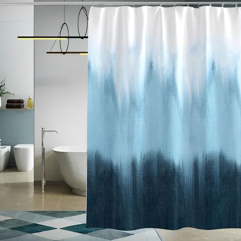 JSSEVN - Rideau de douche extra long, 12 crochets pour rideau de douche, bleu, dimensions 180 x 180 cm Tissu hydrofuge Rideaux de douche 100 % polyester (1/5)