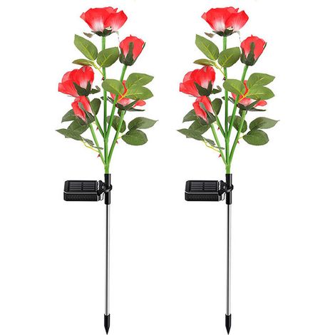 Lampe Solaire Jardin - Rose LED Étanche avec Panneau Solaire - Décoration Extérieure pour Allées, Clôtures, Terrasses - 2 Pièces (1/5)