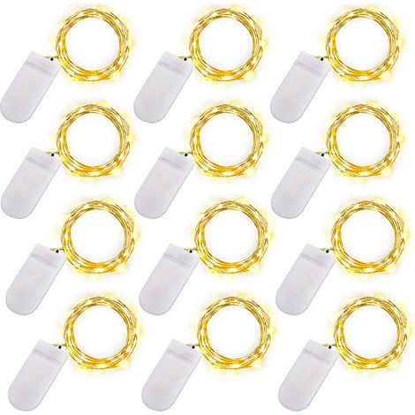 LED Fée Chaîne Lumières - 2m 20 LED Fonctionnant sur batterie Fil de cuivre Étanche Guirlandes lumineuses pour les vacances Mariage Fête Noël DIY Décorations, blanc chaud, paquet de 12 (1/5)