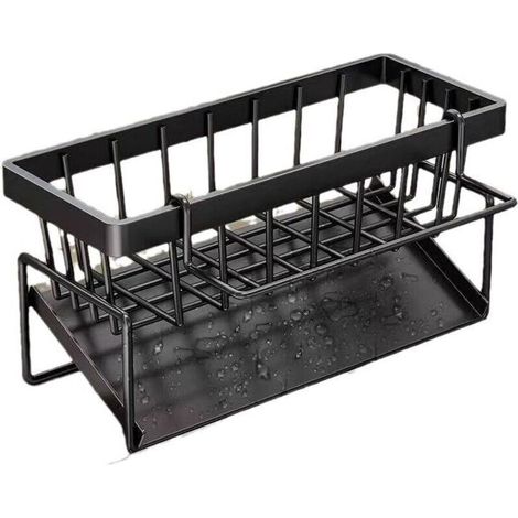 Organisateur D'évier de Cuisine Noir Multifonctionnel 2 en 1 Porte Éponges Pas de Perçage Organisateur Evier Acier Inoxydable Rangement pour Liquide Vaisselle Bouchon D'évier et Chiffon(