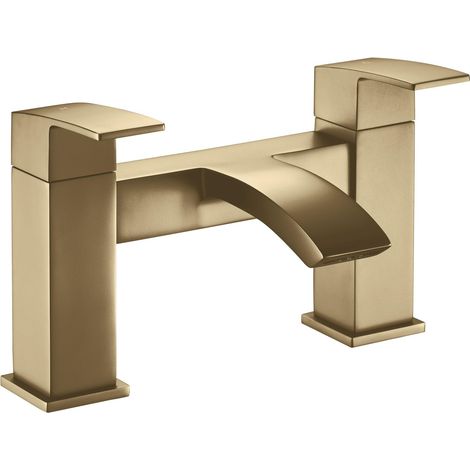 Balterley Contemporary Square Dual Lever Deck Mounted Bath Filler Tap with Ceramic Disc Technology 229 x 127 x 138mm Brushed Brass