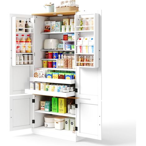 Buffet haut de cuisine Blanc,meuble de rangement moderne,avec 2 tiroirs,étagères réglables,39.62x80.01x181.1cm (1/5)