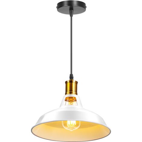 royaluxe- Suspension Luminaire Rétro En Métal Lampe À Suspension Vintage Plafonnier D'Intérieur Pour Cuisine, Ferme, Couloir (Blanc) (1/5)