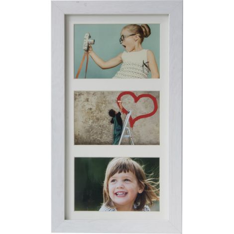 Bilderrahmen für 3 Fotos, 10x15 Galerie 18x35cm, Retro-Weiß, MDF/Plexiglas
