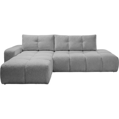 CONSTANCE - Canapé d'angle convertible tissu chenille 4 places - Gris clair