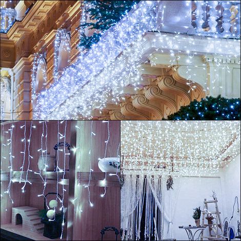 Randaco LED Eisregen Lichterkette Kaltweiß 200 LEDs 10m Weihnachten Lichtervorhang Beleuchtung Lichterkette Weihnachtsbaum