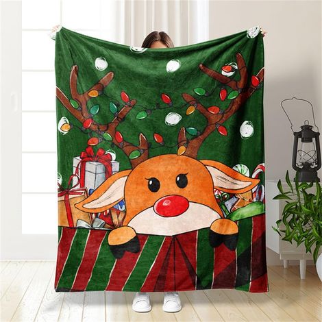 Kuschelige Weihnachtsdecke mit Rentiermuster, warmer und bequemer Flanell, Sofadecke, Maße 150 x 200 cm