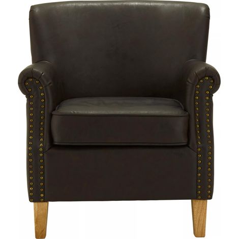 Interiors by Premier Brown Leather Effect Armchair, Easy to Clean Leather Armchair, Body Supportive High Back Accent Chair (1/5)