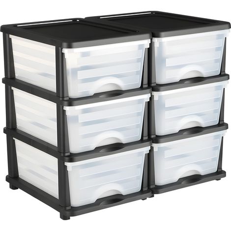 Mophorn Cajonera de Plástico con 3 Cajones Transparentes, Unidad de Almacenamiento para Documentos, Material de Oficina, Manualidades y Aulas, Pack de 2