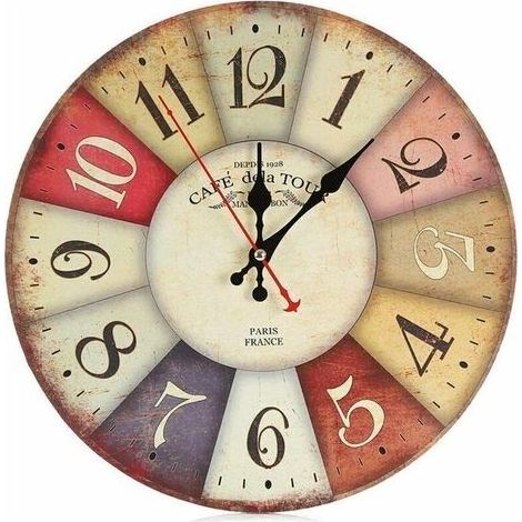 Clock Wall-mounted in Wood - 30cm Retro Large Size - Clock Wall-mounted Quiet without Tick for Kitchen Living room Style European tive Clock in Wood Commerce Outdoor Living room Bedroom Decoration Clo (1/5)