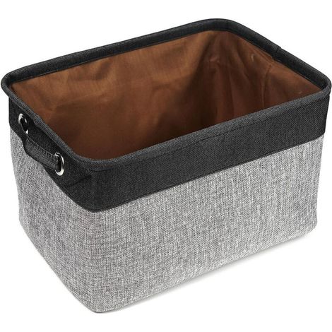 Grand panier de rangement en toile grise et noire avec poignées, boîte de rangement pliable pour étagères, vêtements et jouets - 38 cm x 26 cm x 24 cm (1/5)