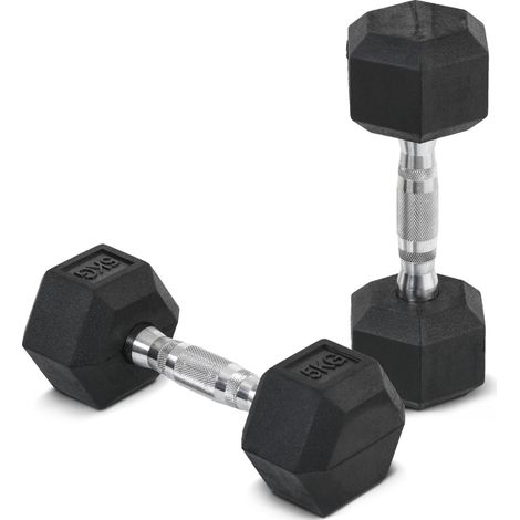 Haltères hexagonales, lot de 2 haltères avec poignées moletées, en fonte, 2 x 5 kg, pour hommes et femmes, usage domestique, salle de sport, musculation (1/5)