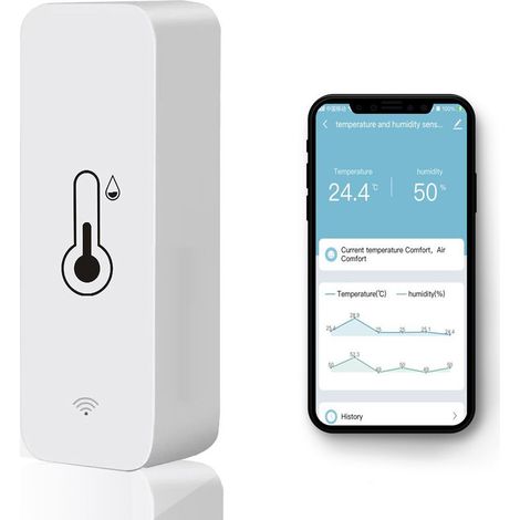Capteur hygromètre thermomètre WiFi, moniteur de température et d'humidité sans fil pour la maison, surveillance à distance en temps réel Thermohygromètre intelligent avec stockage de données (1/3)