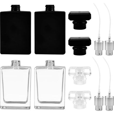 Flacon de parfum rechargeable en verre, lot de 4 flacons vaporisateurs carrés portables en verre vides de 30 ml (1 oz) (blanc + noir) (1/5)