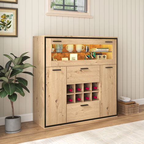 Sideboard, Eleganter Weinschrank mit Doppeltüren, Glasregal und Weinhalterung - Perfekte Aufbewahrung in einem stilvollen Sideboard. OKWISH (1/5)