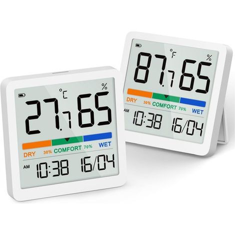 Longziming - Thermo-hygromètre - Thermomètre - Hygromètre - Lot de 2, avec indicateur d'humidité - Précision ±1°C et ±3% HR - Fonction d'étalonnage manuel - 3 options d'installation, sans perçage (1/5)