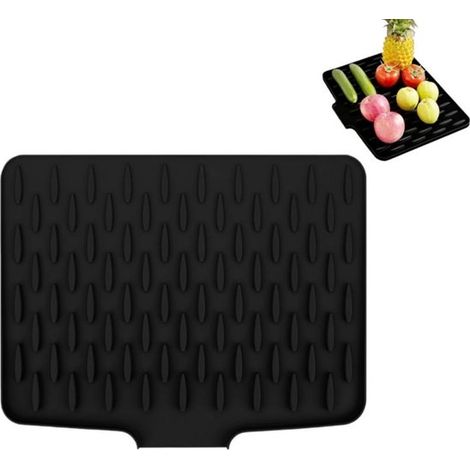 Confezione da 1 - Tappetino scolapiatti - Tappetino da cucina ad asciugatura rapida - Tappetino antiscivolo per lavello - Tappetino da cucina in silicone - Adatto per piani di lavoro e lavelli - Nero (1/5)