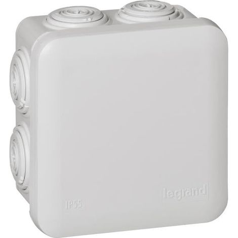 Boîte de Dérivation Carrée - 1 Unité - Plastique Gris - Étanche IP55 - 7 Entrées Souples - 80x80x45mm