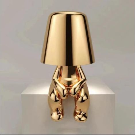 Lampe de chevet, lampe de bureau Thinker dorée, sans fil, rechargeable, portable, décorative, or noir, or (1/4)