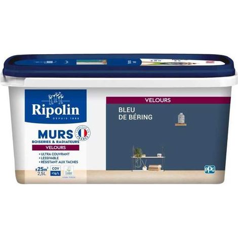 Déco murs boiseries & radiateurs bleu de béring velours - RIPOLIN - 2,5 L