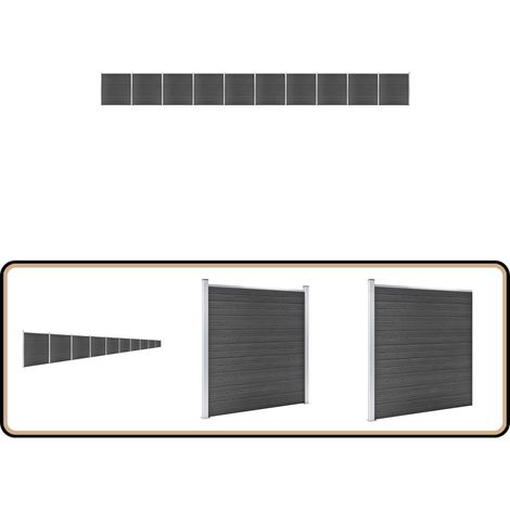 Ensemble de panneau de clôture WPC 1737x186 cm Noir - Clôture Jardin - Clôture Résidentielle - Clôture Composite - Clôture WPC - Barrière Jardin (1/5)