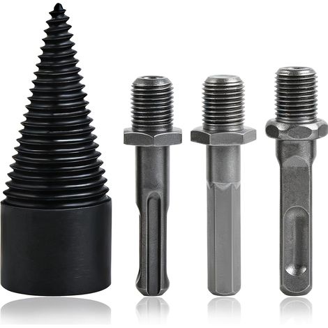 Kit fendeur conique 32 mm avec 3 poignées de forage, cône de forage haute performance pour bois de chauffage, fendeur de bois précis pour perceuses (1/5)