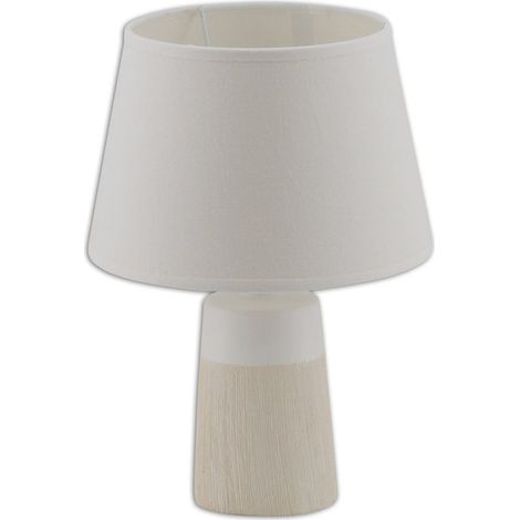 Lampe à poser en céramique et textile beige et blanc, douille E14, hauteur 31 cm - PANGIVO (1/4)