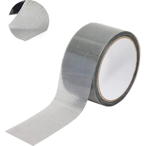 Réparation de fenêtres et moustiquaires, Ruban adhésif moustiquaire pour fenêtres, Ruban à mailles en tissu de fibre de verre avec joint adhésif résistant à l'eau 5cm x 200cm (Gris) (1/5)
