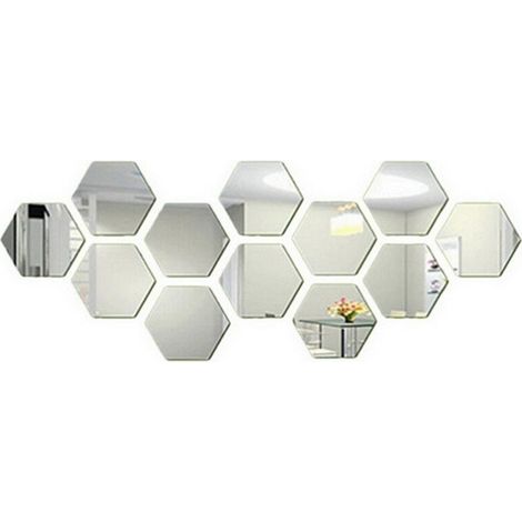 Lot de 12 autocollants miroirs hexagonaux 3D en acrylique pour décoration d'intérieur, décoration murale à faire soi-même, décoration artistique pour la maison (1/4)