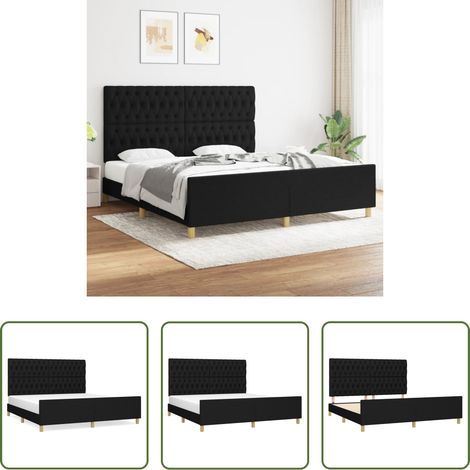 Tête de lit réglable - Cadre de lit sans matelas noir 180x200 cm tissu (1/5)